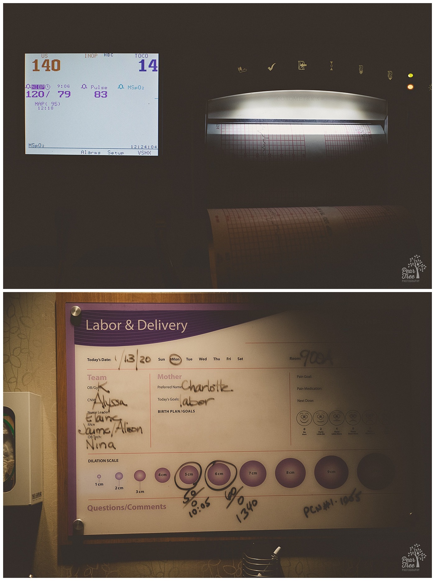 North Fulton Hospital contraction monitor and labor + delivery status board.