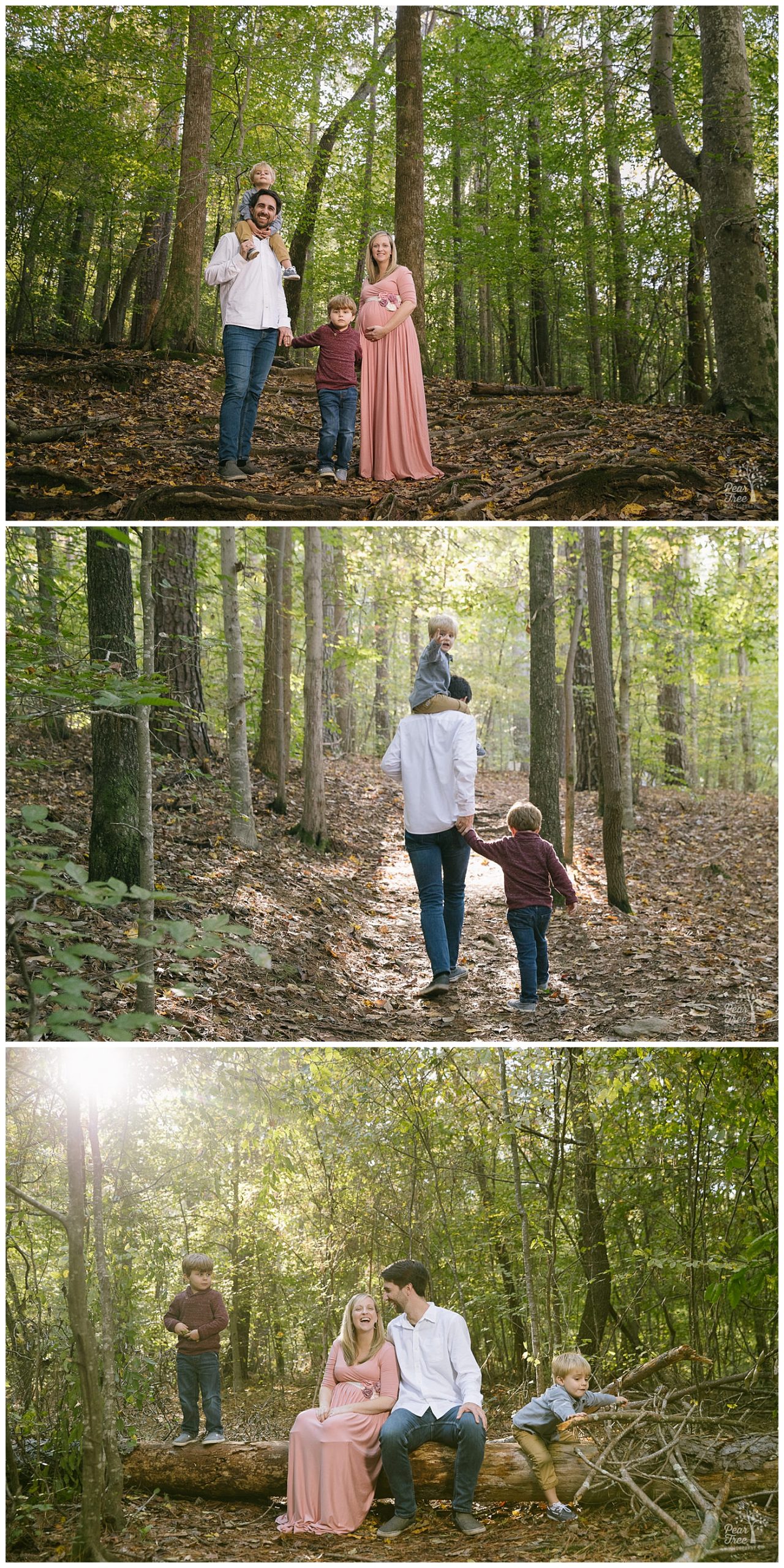 Family of four in the fall at Sope Creek in East Cobb