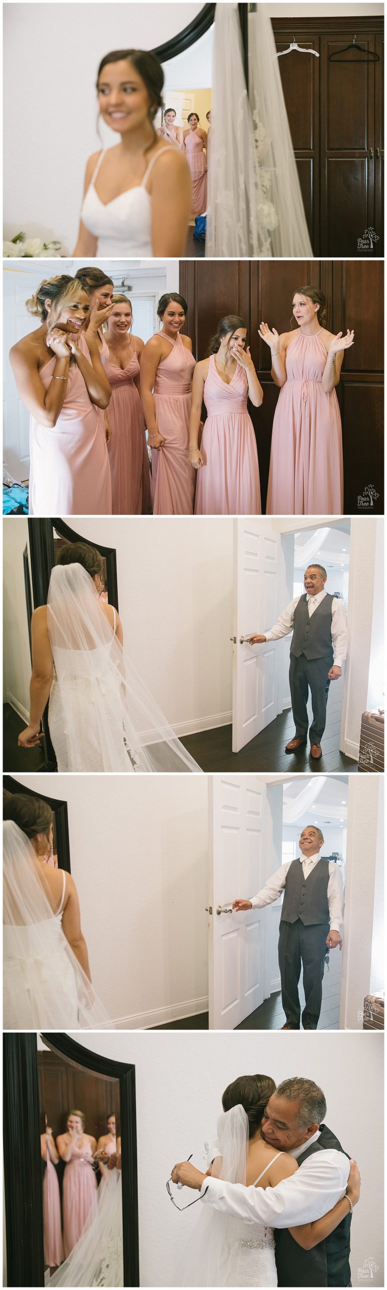 Bride's Dad seeing her dressed in her wedding gown at the Royal Crest Room for the first time