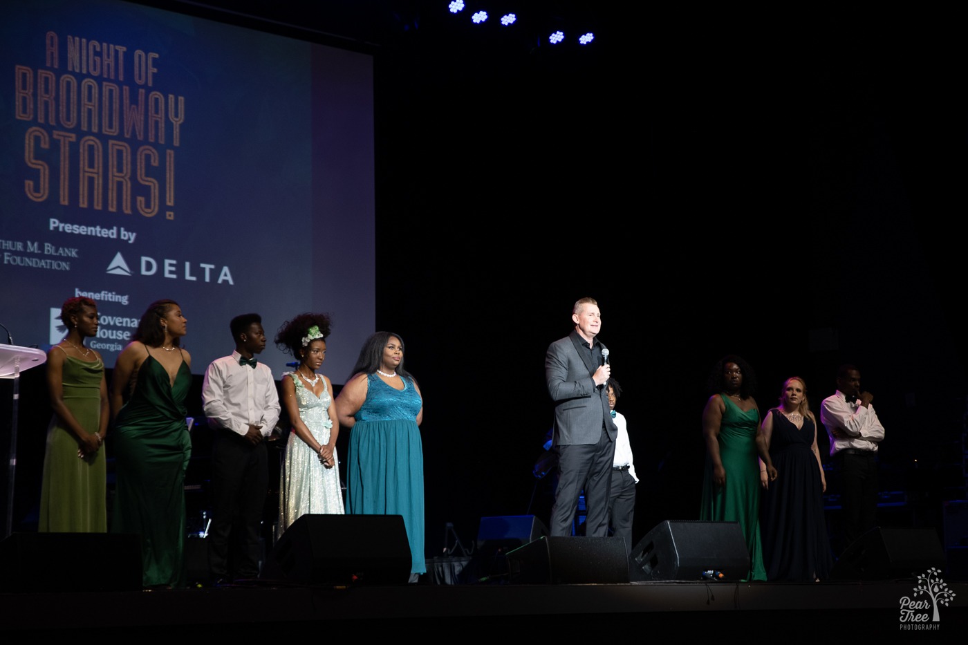 Covenant House International CEO Bill Bedrossian speaking onstage at Night of Broadway Stars 2023 in Atlanta