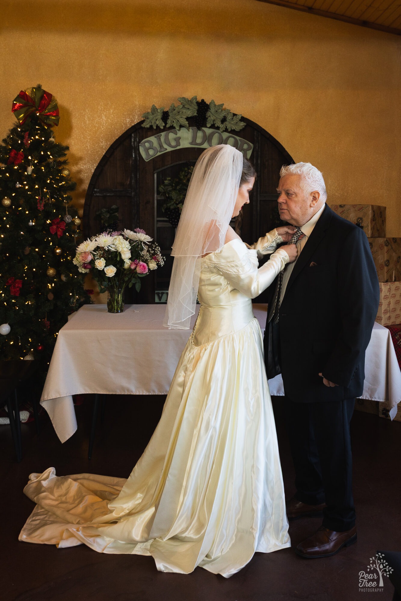 Bride adjusting her father's tie