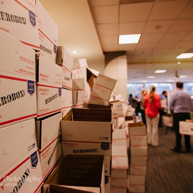 Herobox mailer boxes stacked at Home Depot Headquarters